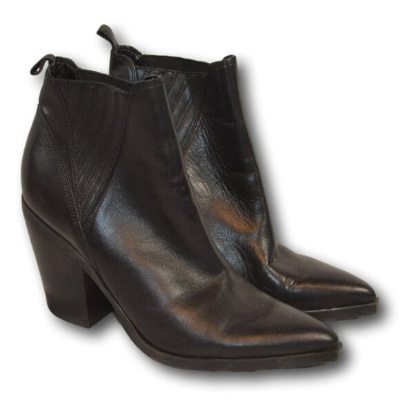 Marc Fisher Women's Gadri Boot Block Heel Pointed Black Leather Bootie Size: 8.5 - Picture 1 of 6